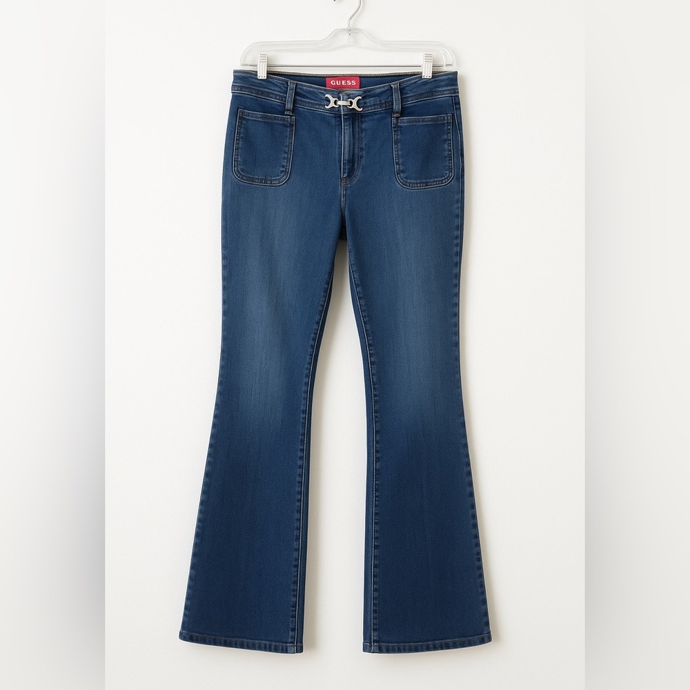 Guess Jeans Women's‎ Jeans Blue Size 34 Wide Leg Flap Pocket Blue Denim Retro